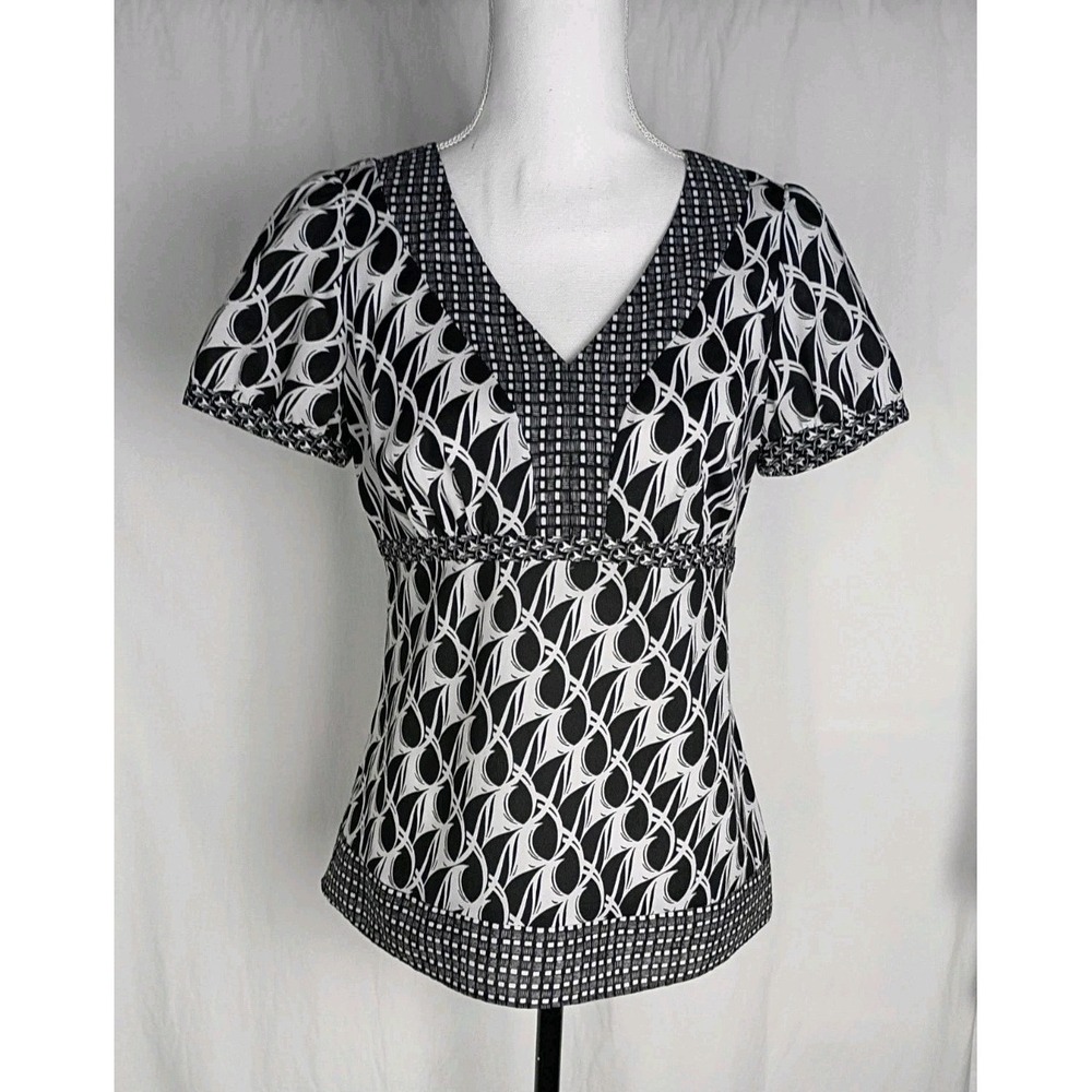ANN TAYLOR LOFT Women's Polyester Short‎ Sleeve Blouse Black White 6 Petites
